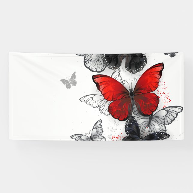 Flying Black and Red Morpho Butterfliegen Banner (Horizontal)