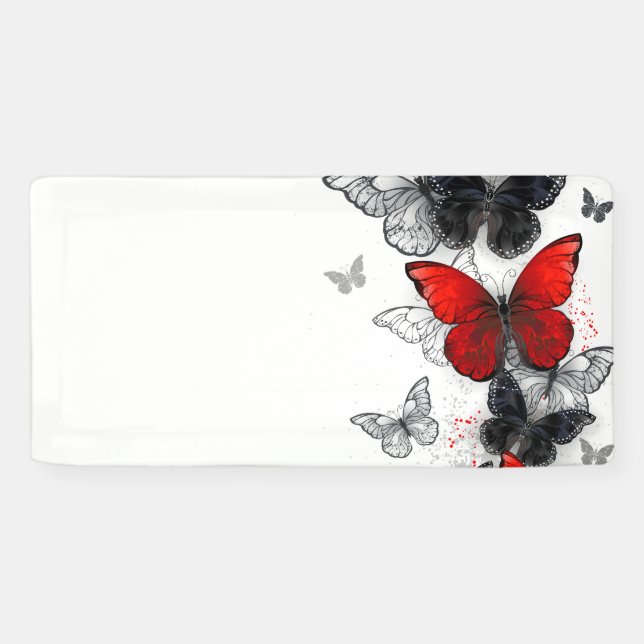Flying Black and Red Morpho Butterfliegen Banner (Horizontal)