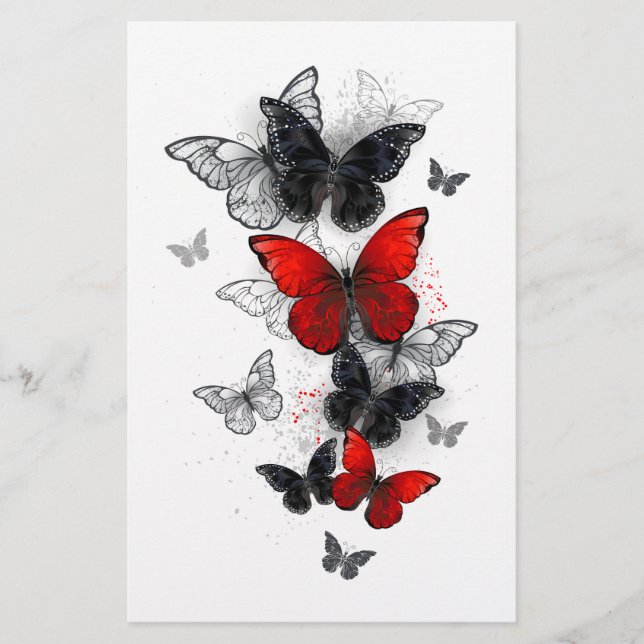 Flying Black and Red Morpho Butterfliegen Briefpapier (Vorderseite)