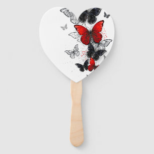 Flying Black and Red Morpho Butterfliegen Fächer