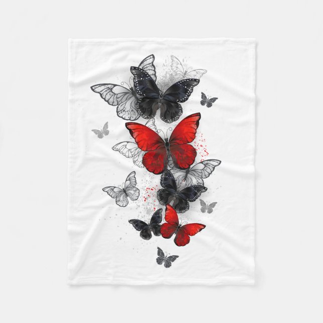 Flying Black and Red Morpho Butterfliegen Fleecedecke (Vorderseite)