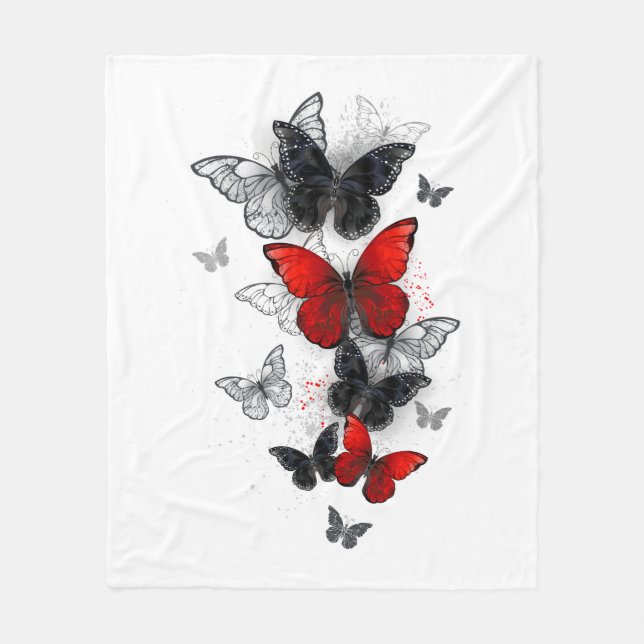 Flying Black and Red Morpho Butterfliegen Fleecedecke (Vorderseite)