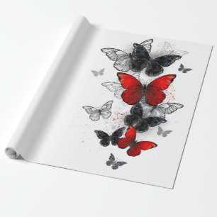 Flying Black and Red Morpho Butterfliegen Geschenkpapier