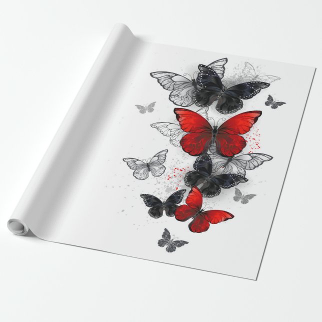 Flying Black and Red Morpho Butterfliegen Geschenkpapier (Ungerollt)