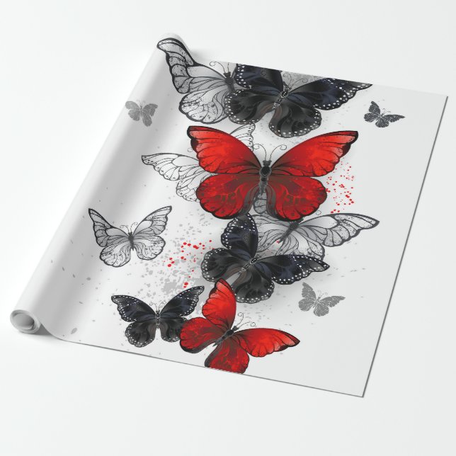 Flying Black and Red Morpho Butterfliegen Geschenkpapier (Ungerollt)
