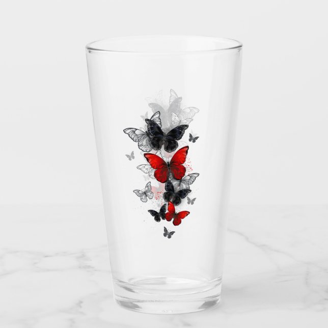 Flying Black and Red Morpho Butterfliegen Glas (Vorderseite)