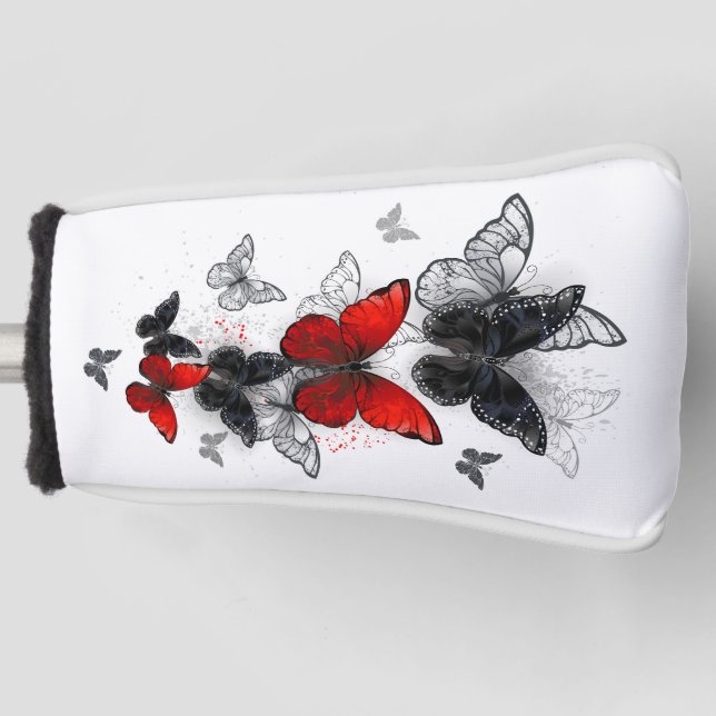 Flying Black and Red Morpho Butterfliegen Golf Headcover (Vorderseite)
