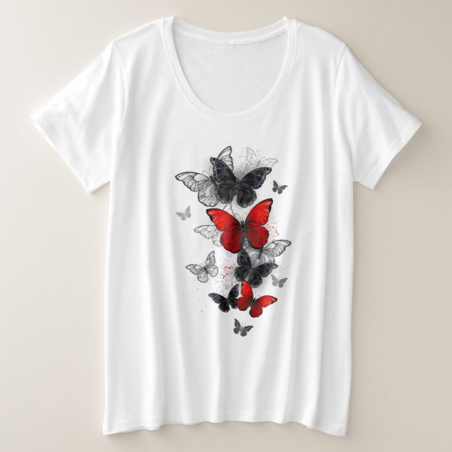 Flying Black and Red Morpho Butterfliegen Große Größe T-Shirt (Design vorne)
