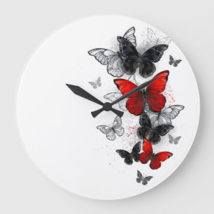 Flying Black and Red Morpho Butterfliegen Große Wanduhr