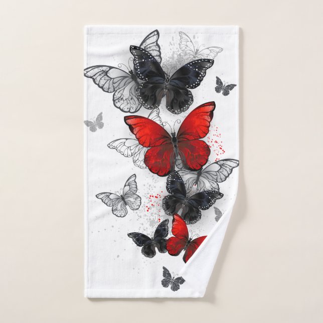 Flying Black and Red Morpho Butterfliegen Handtuch (Handtuch)