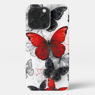 Flying Black and Red Morpho Butterfliegen iPhone 13 Pro Hülle