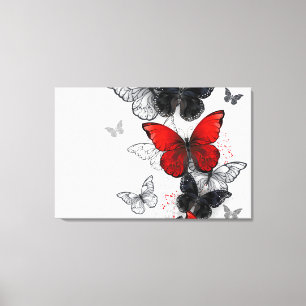 Flying Black and Red Morpho Butterfliegen Leinwanddruck