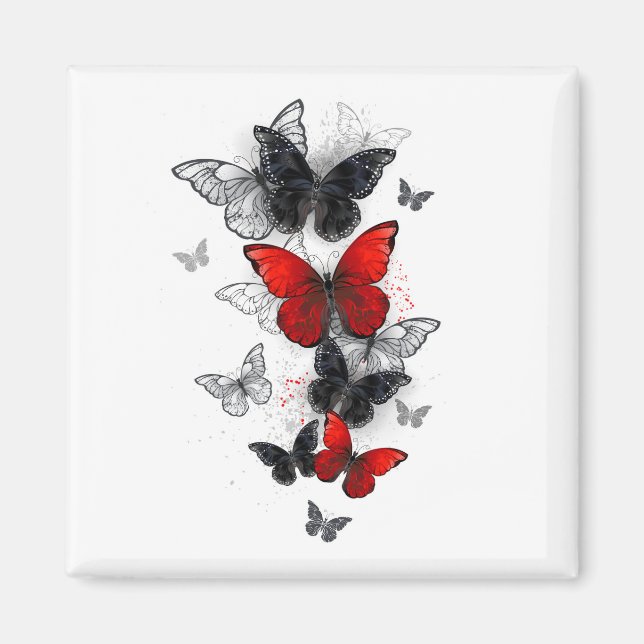 Flying Black and Red Morpho Butterfliegen Magnet (Vorne)