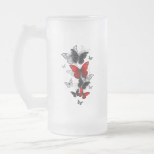Flying Black and Red Morpho Butterfliegen Mattglas Bierglas