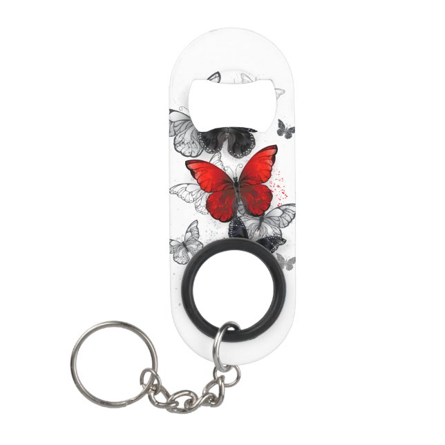 Flying Black and Red Morpho Butterfliegen Mini Flaschenöffner (Vorderseite)