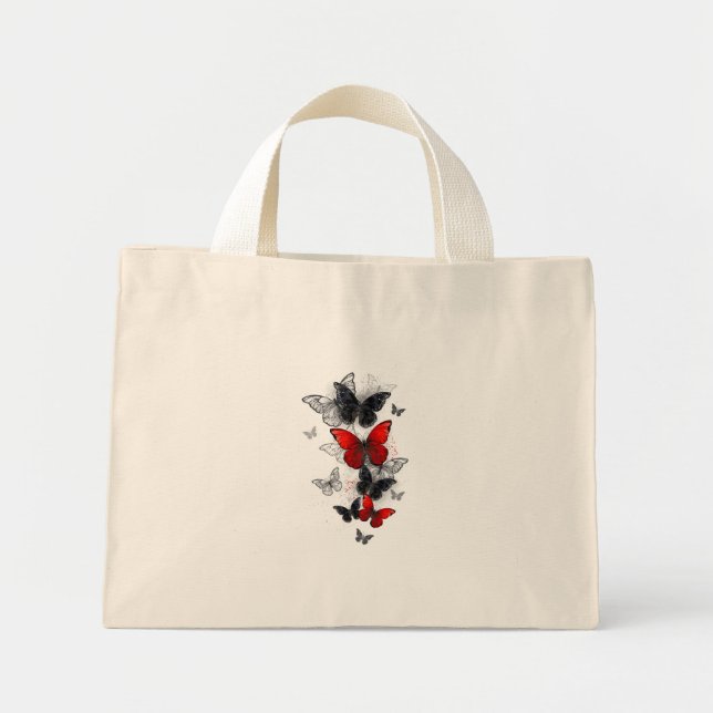 Flying Black and Red Morpho Butterfliegen Mini Stoffbeutel (Vorne)