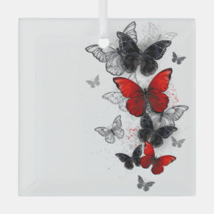 Flying Black and Red Morpho Butterfliegen Ornament Aus Glas