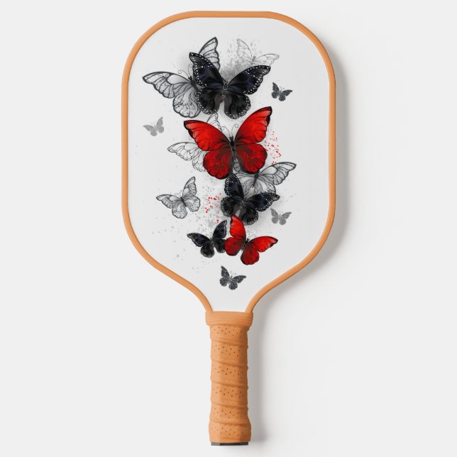 Flying Black and Red Morpho Butterfliegen Pickleball Schläger (Vorderseite)