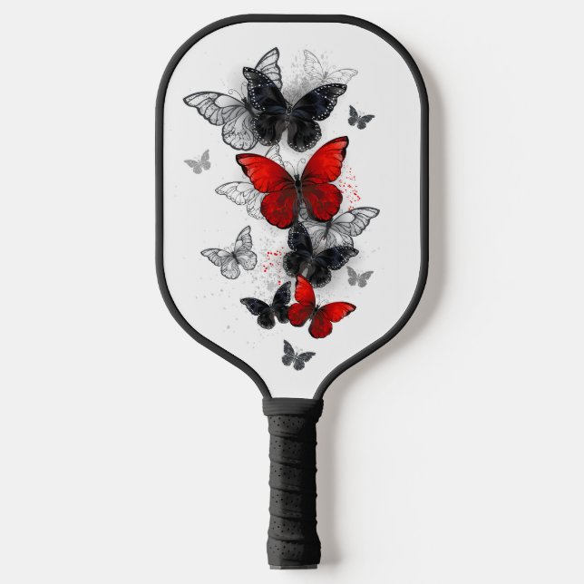 Flying Black and Red Morpho Butterfliegen Pickleball Schläger (Vorderseite)
