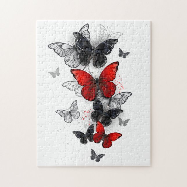 Flying Black and Red Morpho Butterfliegen Puzzle (Vertikal)