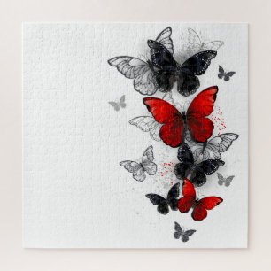 Flying Black and Red Morpho Butterfliegen Puzzle