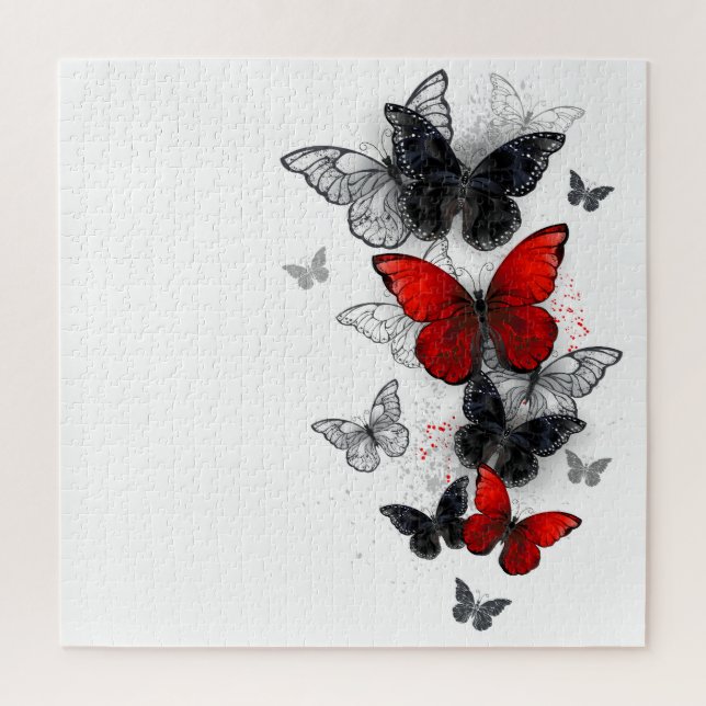 Flying Black and Red Morpho Butterfliegen Puzzle (Vertikal)