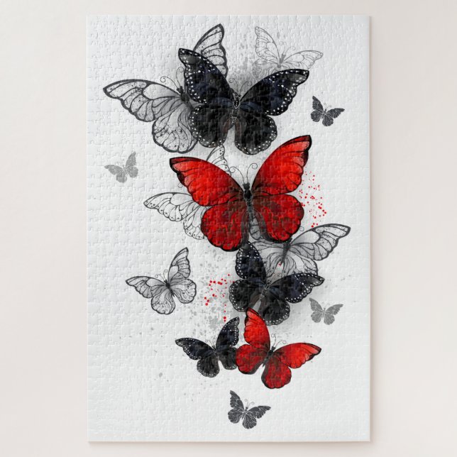 Flying Black and Red Morpho Butterfliegen Puzzle (Vertikal)