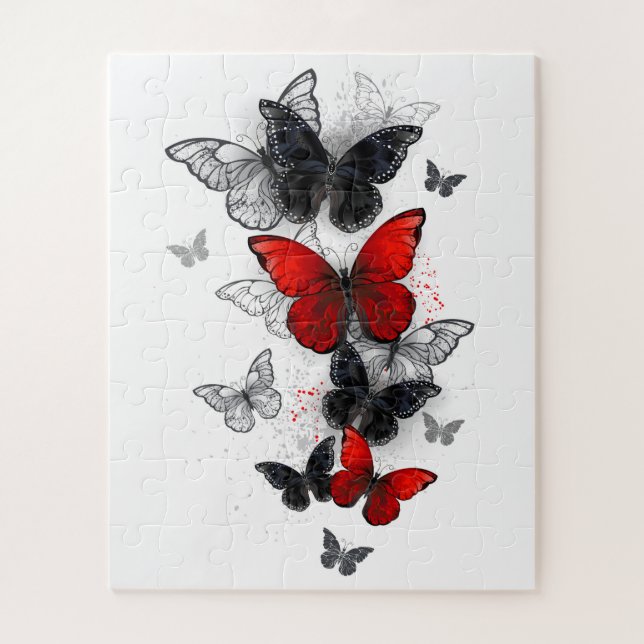 Flying Black and Red Morpho Butterfliegen Puzzle (Vertikal)