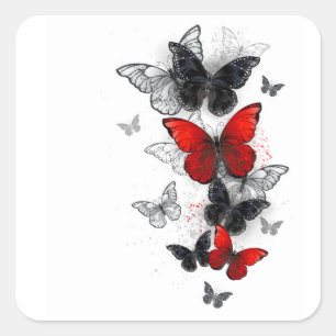 Flying Black and Red Morpho Butterfliegen Quadratischer Aufkleber