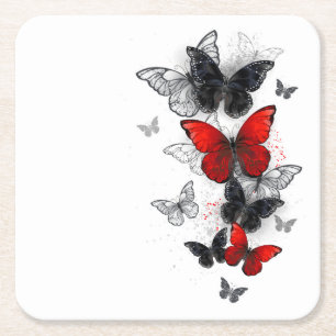 Flying Black and Red Morpho Butterfliegen Rechteckiger Pappuntersetzer
