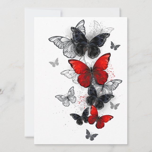 Flying Black and Red Morpho Butterfliegen Save The Date (Vorderseite)