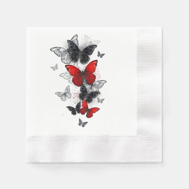 Flying Black and Red Morpho Butterfliegen Serviette (Vorderseite)