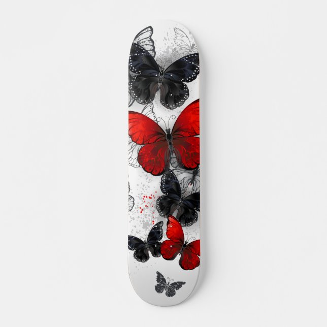 Flying Black and Red Morpho Butterfliegen Skateboard (Vorne)
