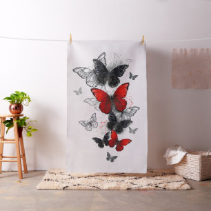Flying Black and Red Morpho Butterfliegen Stoff