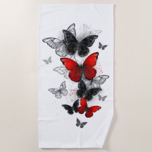 Flying Black and Red Morpho Butterfliegen Strandtuch