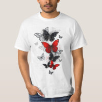 Flying Black and Red Morpho Butterfliegen