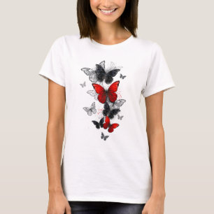 Flying Black and Red Morpho Butterfliegen T-Shirt