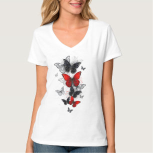 Flying Black and Red Morpho Butterfliegen T-Shirt