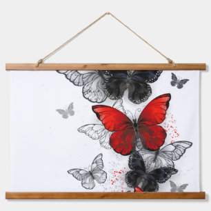 Flying Black and Red Morpho Butterfliegen Wandteppich Mit Holzrahmen