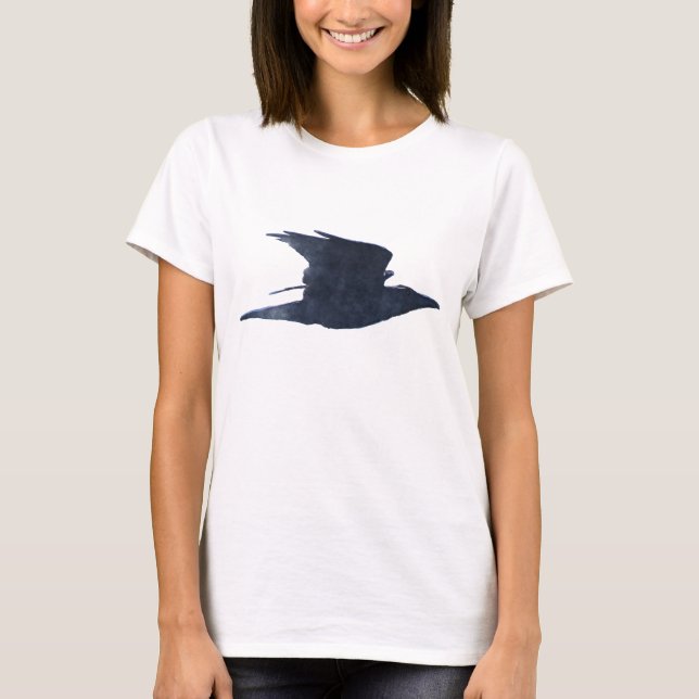 Flying Black Crow Art Birdlover's T - Shirt (Vorderseite)