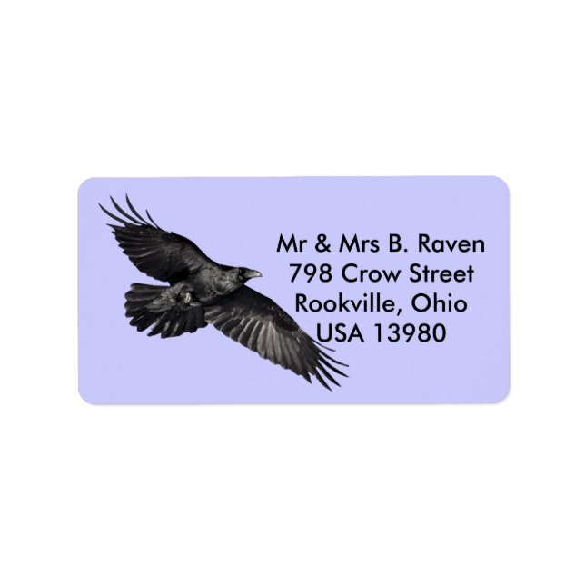 Flying Black Raven Bird-Lover Labels Adressaufkleber (Vorne)