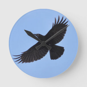 Flying Black Raven Corvid Crow-Lover Foto Design Runde Wanduhr