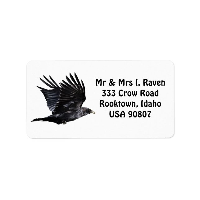 Flying Black Raven Foto Labels Adressaufkleber (Vorne)