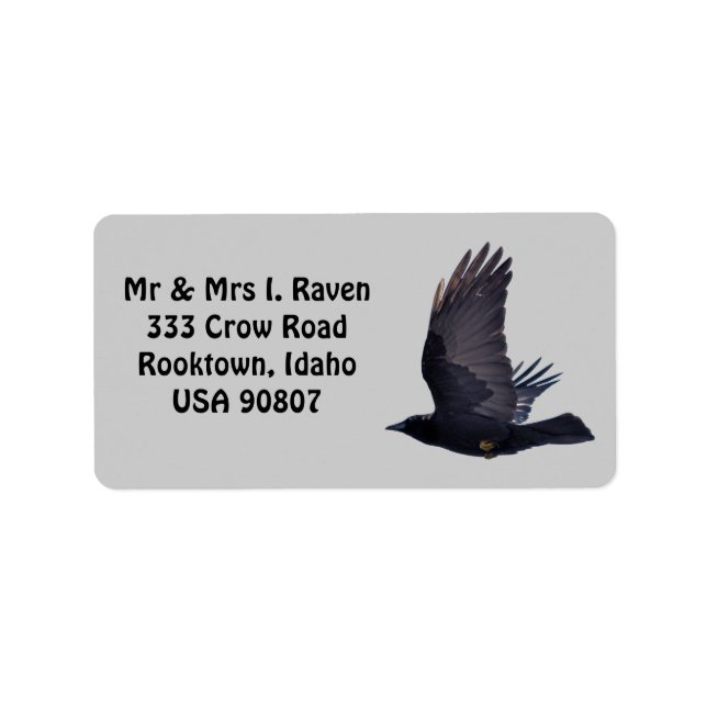 Flying Black Raven Foto Labels Adressaufkleber (Vorne)