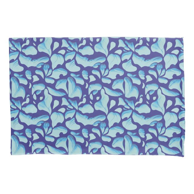 Flying-Blätter | Blaues Leaf-Muster Kissenbezug (Vorderseite)