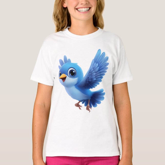 Flying Blue Bird – Flappy Cartoon Character Kids  T-Shirt (Vorderseite)