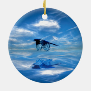 Flying Blue Magpie & Reflected Sky Keramikornament