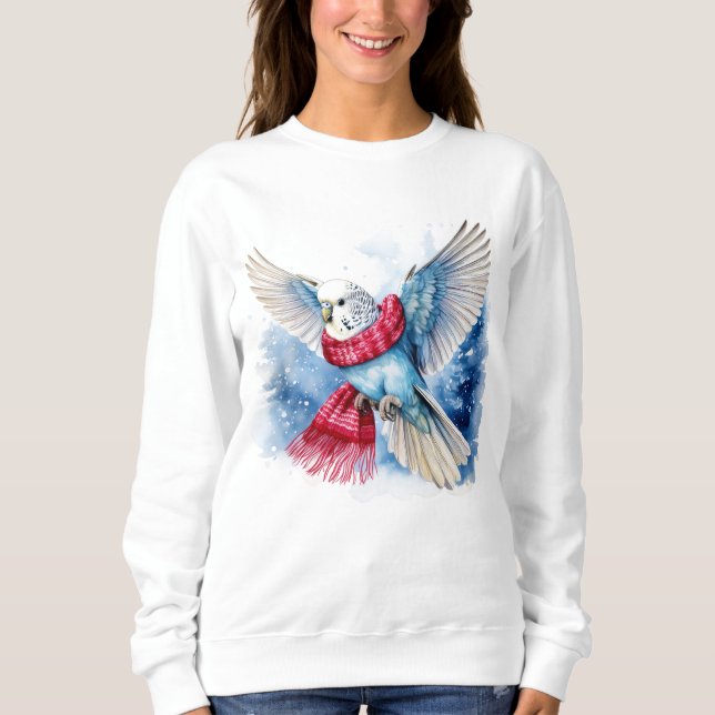 Flying Blue Parakeet im Winter Scarf Sweatshirt (Vorderseite)