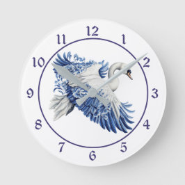 Flying Blue Swan Floral Runde Wanduhr