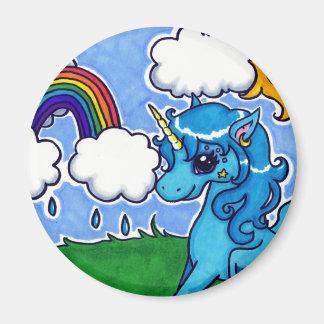 Flying Blue Unicorn mit Regenbogen Magnet